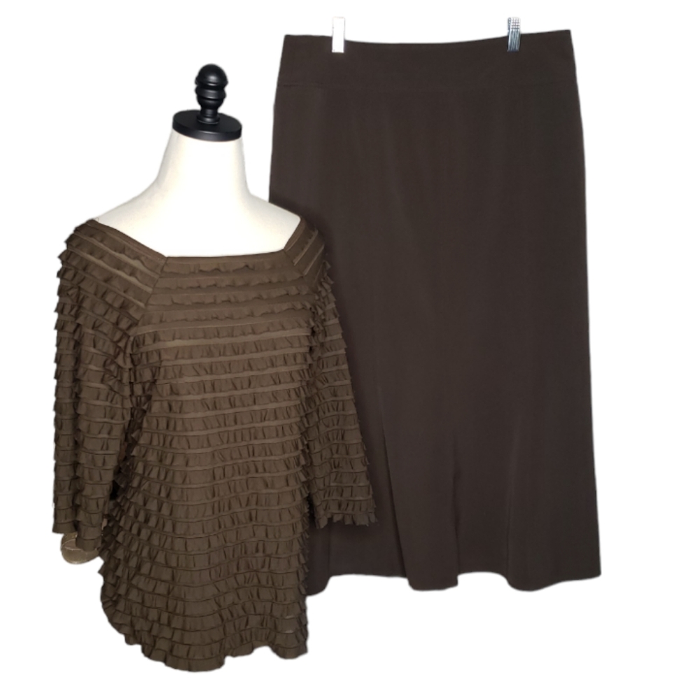 Vintage Chocolate Office Bundle Square Neck Tiered Ruffle Top Tulip Gore Midi L